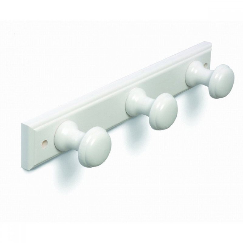 Perchero madera 3 pomos redondos lacado blanco