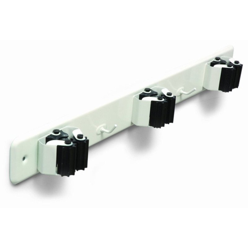 Cuelga escobas triple con rodillos lacado blanco