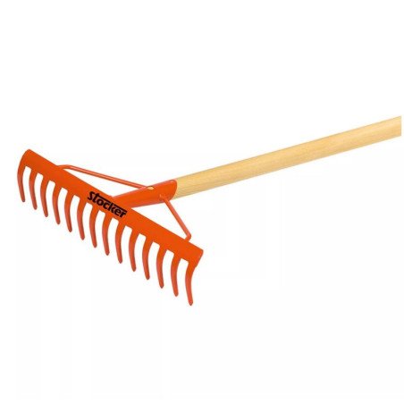 Rastrillo jardin 14 dientes con mango de madera de 1,4m