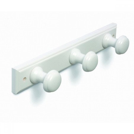 Perchero madera 3 pomos redondos lacado blanco