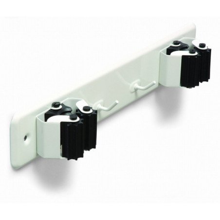 Cuelga escobas doble con rodillos lacado blanco