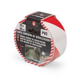 Cinta señalizacion adhesiva blanca/roja 33mtx50mm