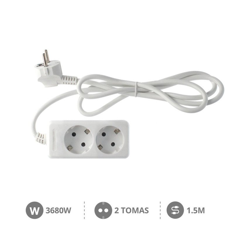 Base multiple 2 tomas con 1.5 mt de cable