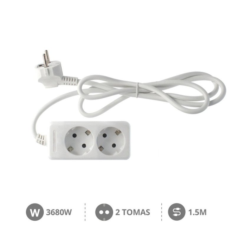 Base multiple 2 tomas con 1.5 mt de cable