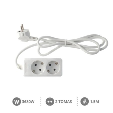 Base multiple 2 tomas con 1.5 mt de cable