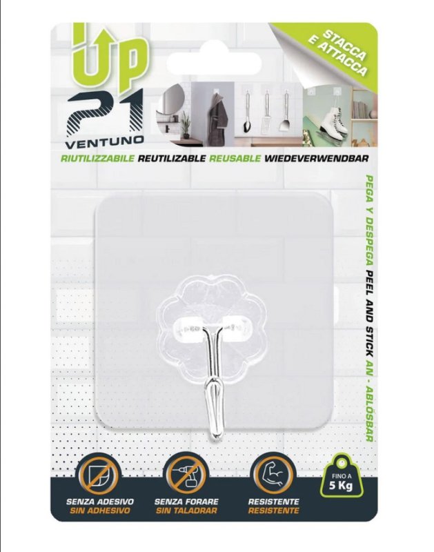 Percha adhesiva reutilizable base de silicona up21