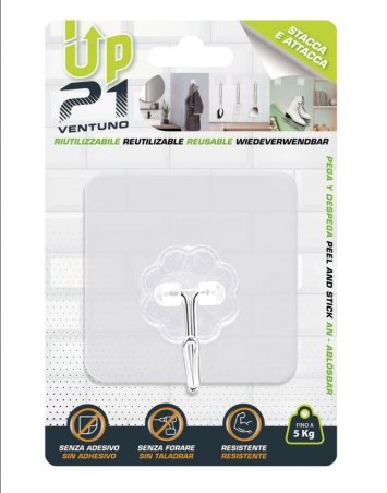 Percha adhesiva reutilizable base de silicona up21