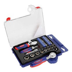 Juego vasos con carraca mango y llave ajustable 38 piezas