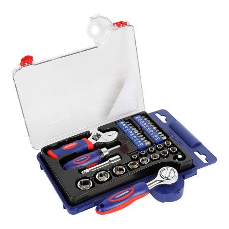 Juego vasos con carraca mango y llave ajustable 38 piezas