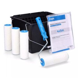 Conjunto rodillo + cubo + recambios 3 uds + plástico cubretodo