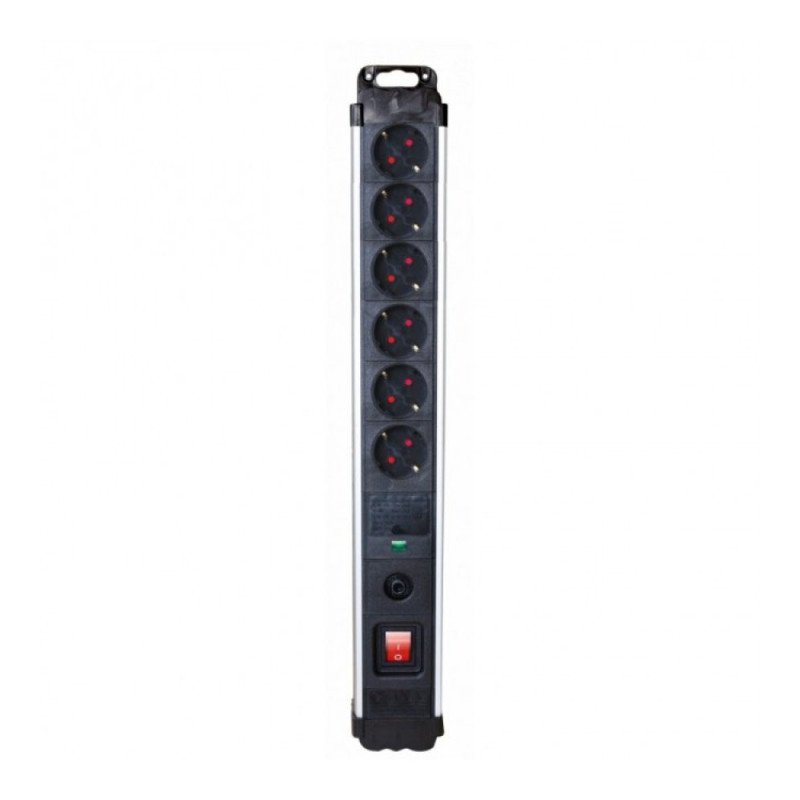 Base multiple de aluminio 6 tomas con 1.5 mt de cable y con interruptor