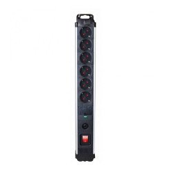 Base multiple de aluminio 6 tomas con 1.5 mt de cable y con interruptor