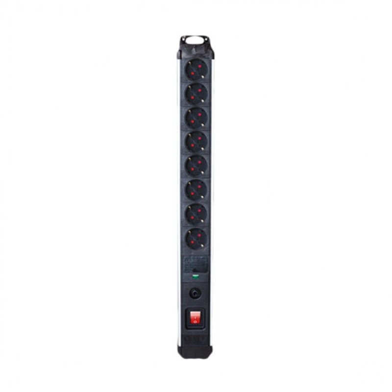 Base multiple de aluminio 8 tomas con 1.5 mt de cable y con interruptor