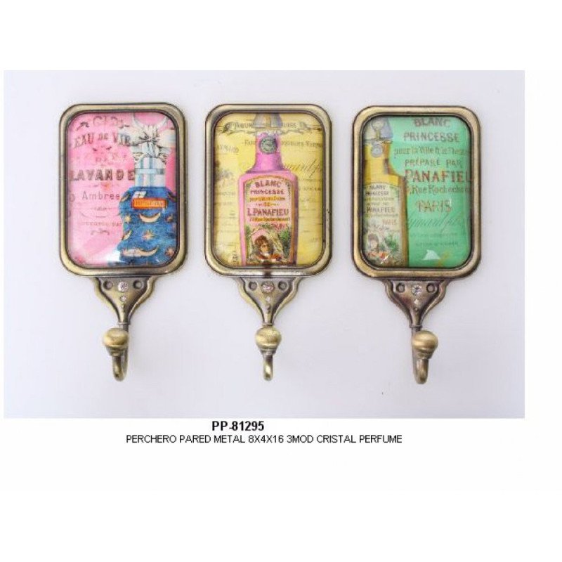 Perchero pared metal 8x4x16 3mod cristal perfumes