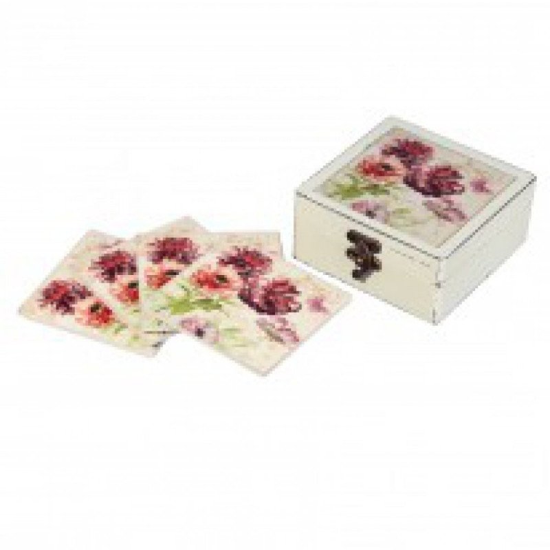 Juego 4 posavasos flores malva cerámica 12 x 13 x