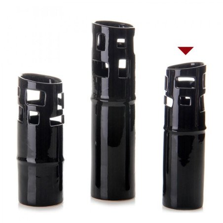 Jarrón holes negro cerámica 8,50 x 8,50 x 29,50 cm