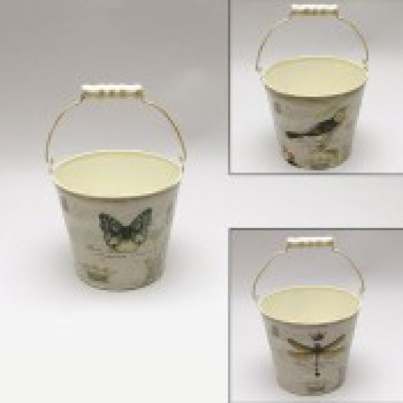Cubo portatiestos chapa mariposa-pajaro ø12x10x19 cm.