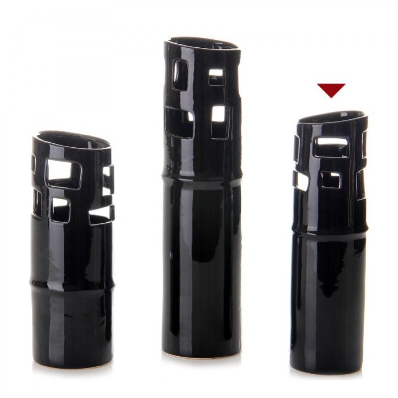 Jarrón holes negro cerámica 8,50 x 8,50 x 29,50 cm