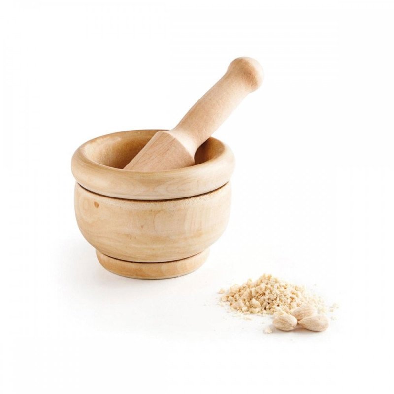 Mortero cocina madera con maza 12cm metaltex