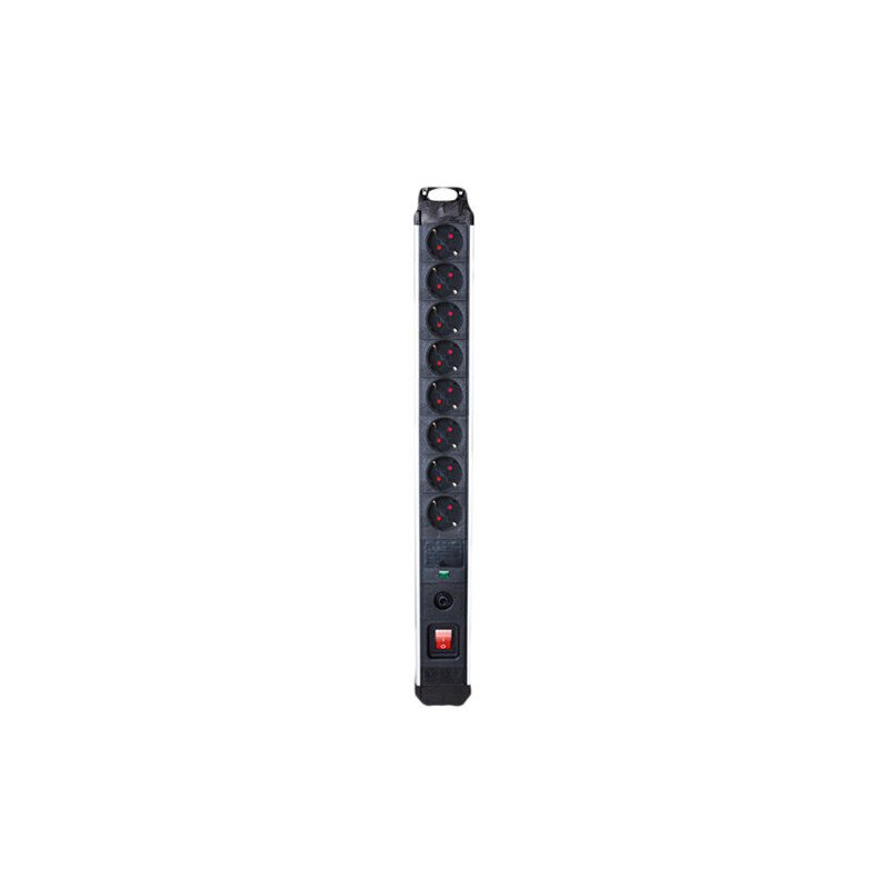 Base multiple de aluminio 8 tomas con 1.5 mt de cable y con interruptor