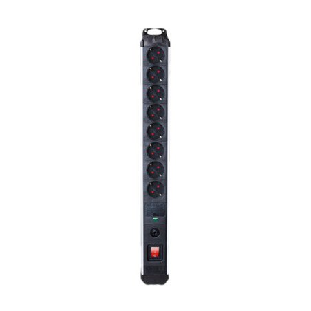 Base multiple de aluminio 8 tomas con 1.5 mt de cable y con interruptor
