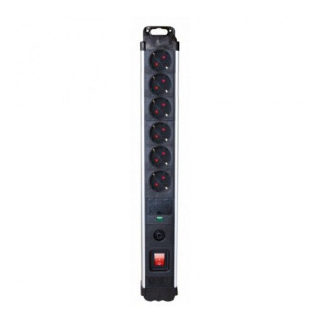 Base multiple de aluminio 6 tomas con 1.5 mt de cable y con interruptor