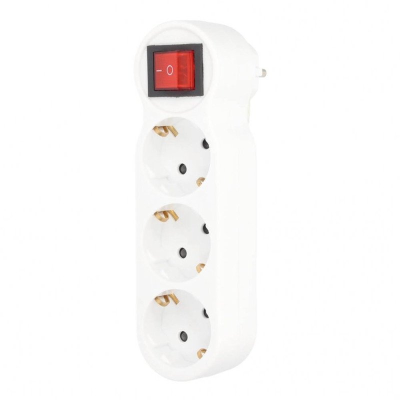 Base enchufable tres salidas c/interruptor
